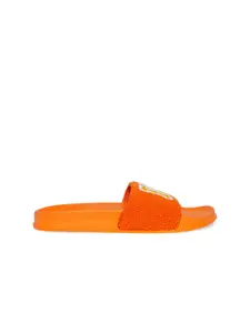 Forever Glam by Pantaloons Women Orange & Yellow Embossed Sliders