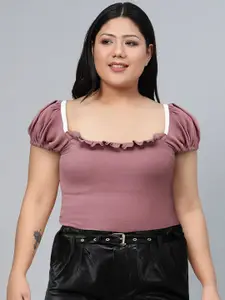 The Roadster Lifestyle Co Women Mauve Ribbed Fitted Crop Top