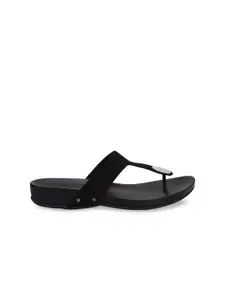 Rocia Women Black Embellished T-Strap Flats