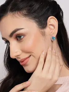 SOHI Silver-Plated Blue Studded Studs