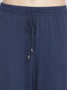Oxolloxo Women Navy Blue Solid Lounge Pants