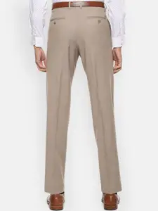 Van Heusen Men Beige Textured Regular Fit Trousers