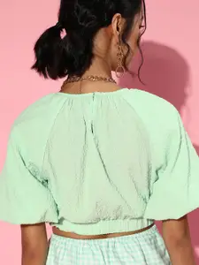 SASSAFRAS Green Crepe Crop Top