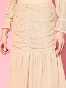 SASSAFRAS Women Nude-Coloured Flared Midi Skirt