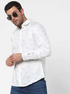 SELECTED Men White Slim Fit Printed Casual Shirt