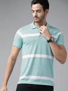 Roadster Men Blue & White Striped Polo Collar T-shirt