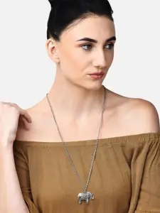 AMI Women Silver-Toned Elephant Pendant Necklace