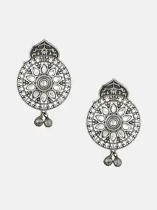 ATIBELLE Silver-Toned Floral Silver-Plated Studs Earrings