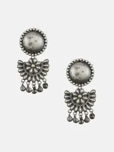 ATIBELLE Silver-Toned Floral Half Hoop Earrings