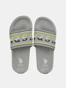 U.S. Polo Assn. U S Polo Assn Men Grey & Yellow Printed Sliders