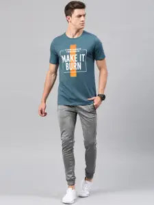 HRX by Hrithik Roshan Men Teal Blue Printed Active T-shirt