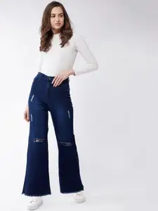 Purple Feather Women Navy Blue Flared High-Rise  Light Fade Stretchable Jeans
