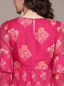 Ritu Kumar Women Pink Floral Printed Pleated Layered Kurti