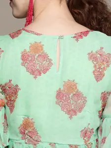 Ritu Kumar Women Mint Green & Maroon Floral Printed Layered Kurti