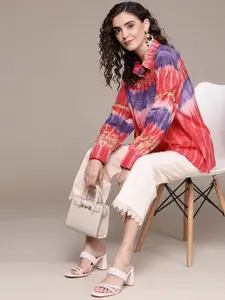 Ritu Kumar Women Rust Red & Purple Tie & Dye Casual Shirt