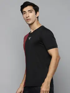 Reebok Men Black & Maroon Structure Colourblocked Training T-shirt