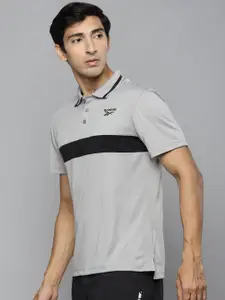 Reebok Men Grey Performance Striped Polo Speedwick Training T-shirt