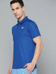 Reebok Men Blue Solid Speedwick Training Polo Collar T-shirt