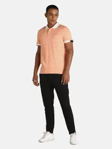 Puma Men Orange Striped Polo Collar Slim Fit one8 Virat Kohli Jacquard T-shirt