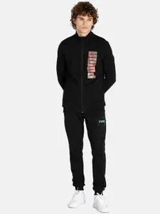 Puma Men Black Red Printed Stand Collar Slim Fit Bomber Track Jacket