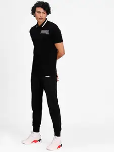 Puma Men Black Solid Polo Collar Cotton T-shirt