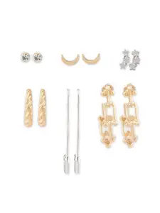ToniQ Gold-Toned Set Of 6 Gold-Toned Contemporary Studs Drop & Hoop Earrings