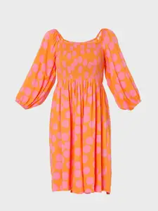 Vero Moda Women Orange & Pink Polka Dot Printed Midi Dress