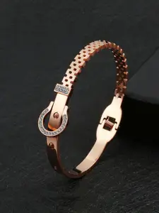 Yellow Chimes Women Rose Gold-Plated White Crystal Bangle-Style Bracelet
