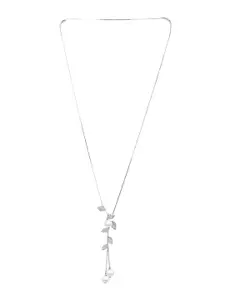 Yellow Chimes Silver-Toned & White Pearl Rhodium-Plated Crystal Studded Pendant With Chain