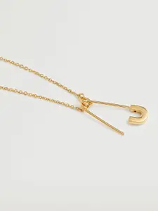 MANGO Women Gold-Toned Necklace with Safety Pin Detail