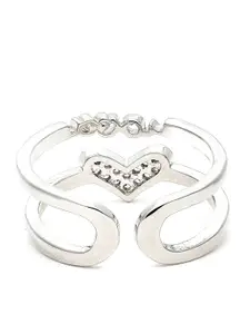 KARATCART Silver-Plated White  Heart Shape AD-Studded Adjustable Finger Ring