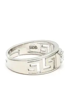 KARATCART Men Silver-Plated White AD-Studded Adjustable Finger Ring