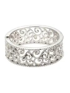 KARATCART Silver-Plated White AD-Studded Adjustable Finger Ring