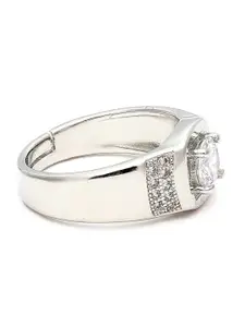 KARATCART Men Silver-Plated White AD-Studded Adjustable Finger Ring