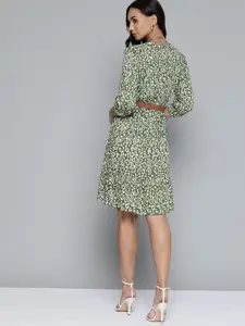 Chemistry Women Olive Green & White Leopard Print A-Line Dress