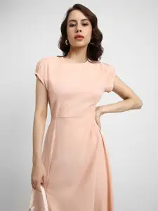 FOREVER 21 Peach-Coloured Styled Back Side Slit A-Line Midi Dress