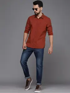 WROGN Men Maroon & Navy Blue Slim Fit Printed Casual Shirt