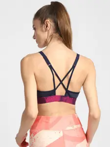 Reebok Navy Blue & Pink Abstract Styled Back Bra