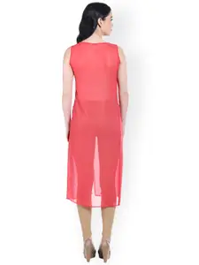 Style Quotient Coral Red Sheer Midi Top