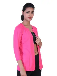 LAASA  SPORTS Solid Longline Open Front Shrug