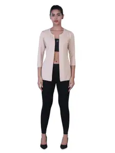 LAASA  SPORTS LAASA SPORTS Women Beige Longline Open Front Shrug