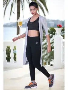 LAASA  SPORTS Grey Solid Longline Open Front Shrug