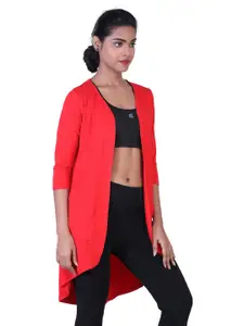 LAASA  SPORTS Red Solid Longline Open Front Shrug