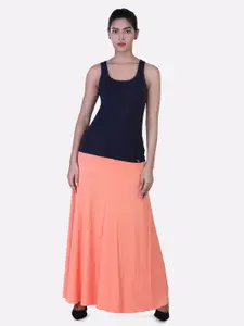 LAASA  SPORTS LAASA SPORTS Women Peach-Coloured Solid Flared Long Maxi Skirt