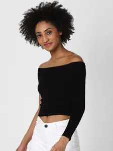 FOREVER 21 Women Black Crop Pullover