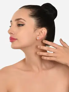 AMI Set of 4 Silver-Plated White Cubic Zirconia Studs Earrings