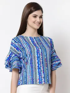 Style Quotient Blue & Multicoloured Striped Crepe Top