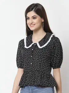 Style Quotient Black & White Polka Dots Print Peplum Top