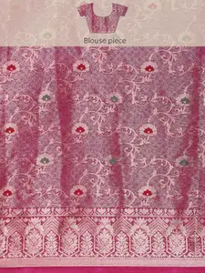 MIMOSA Pink & Gold-Toned Floral Woven Design Zari Art Silk Kanjeevaram Saree