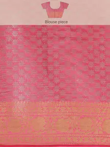 MIMOSA Pink & Golden Ethnic Motifs Zari Art Silk Kanjeevaram Saree